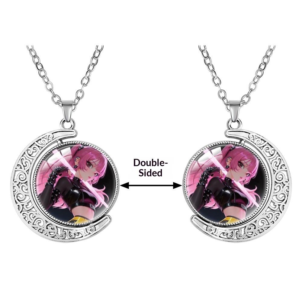 Collana con Pietra Preziosa a Forma di Luna Crescente Ciondolo Rotante Double-sided Accessori di Coppia di Alta Gamma