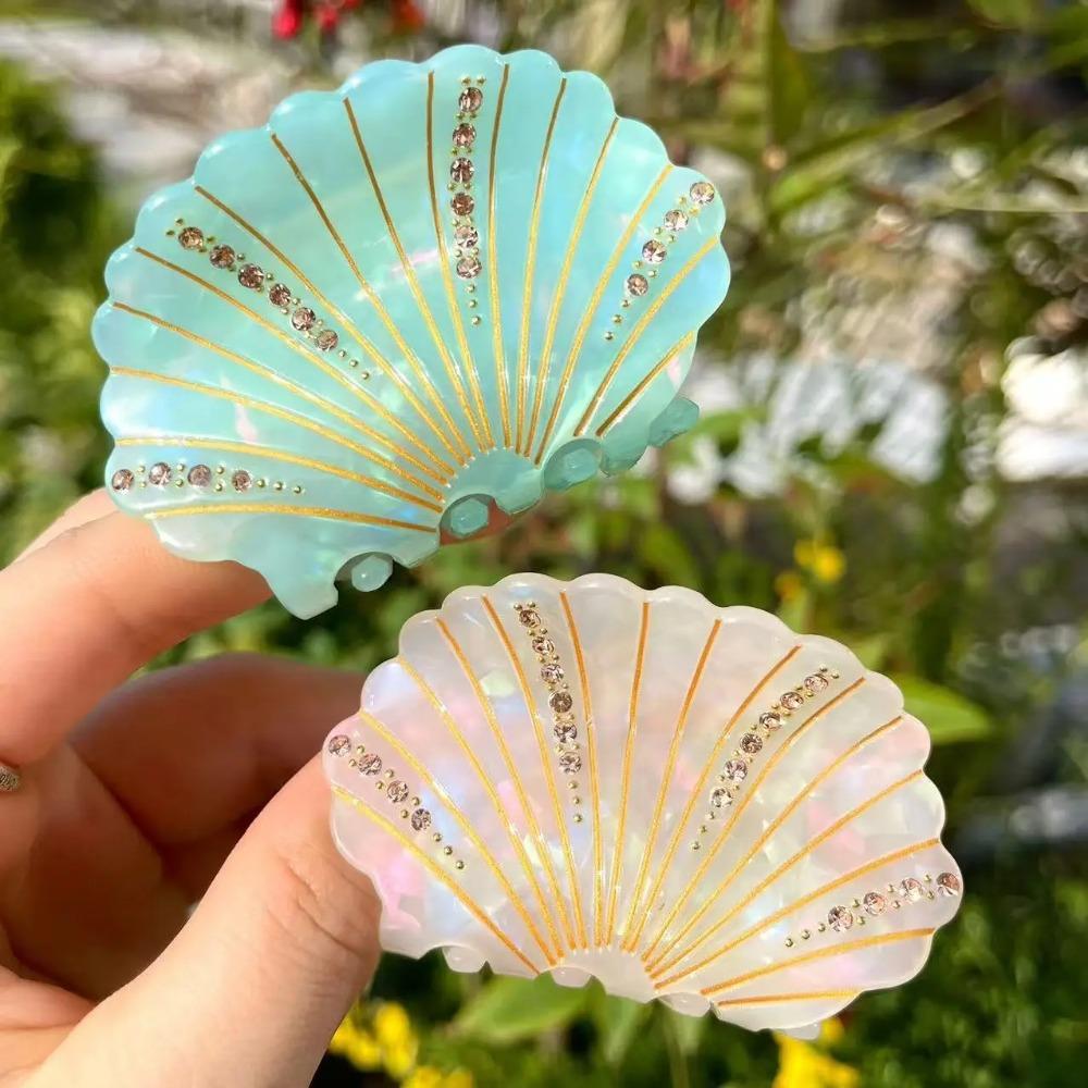 Non-slip Acetate Shell Hair Claw Jewelry Rhinestone Crab Clip Creative Shell Shark Clip  Girl