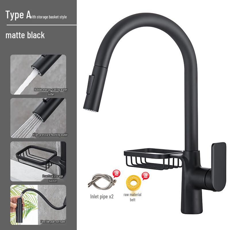 TLXT Black Brass Pull-Out Kitchen Faucet