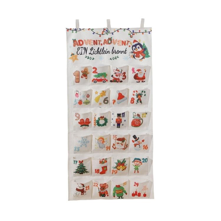 Christmas Advent Calendar, Hanging Fabric Pocket Chart with 24 Numbered Compartments for Candy, Small Gift, or Holiday Messages
