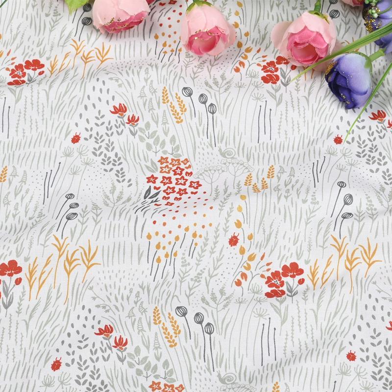 Plain Fabric with Countryside Little Flower Print, Handmade DIY Garment, Shirt Dress, Sewing Cloth, 100% Cotton
