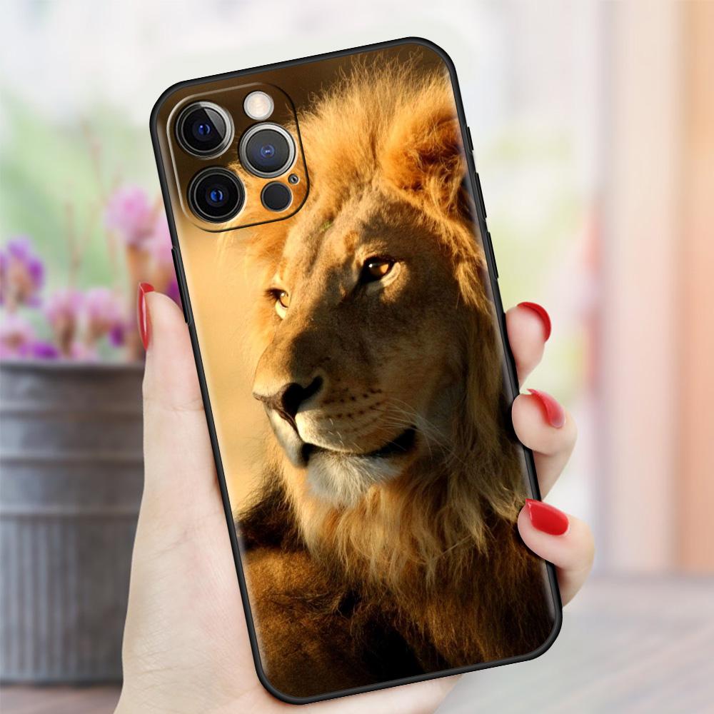Case For Apple iPhone 13 11 Pro Max 12 Mini XR 7 8 Plus SE 2020 X XS 6 6S 5 5S Black Soft Silicone Cover Big Cat Animal Lion Sac