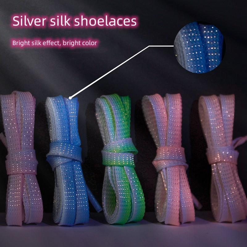 Colorful Bright Silk Shoelace Metallic Shiny Silver Shoelaces AF1 Gradient Glitter Flat Shimmering Shoe Laces Women Shoestrings