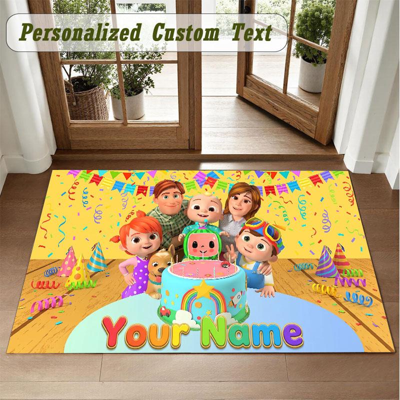 Crystal Velvet Square Rug Custom NameCocomelon Pattern Non Slip Home Floor Decor Rug