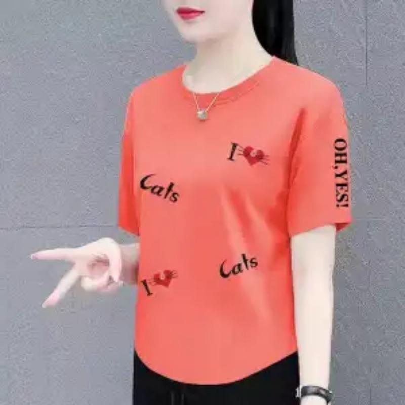 Summer Women's Cute Heart Letter Print Crew Neck Tee Casual Loose Short Sleeve T-Shirt