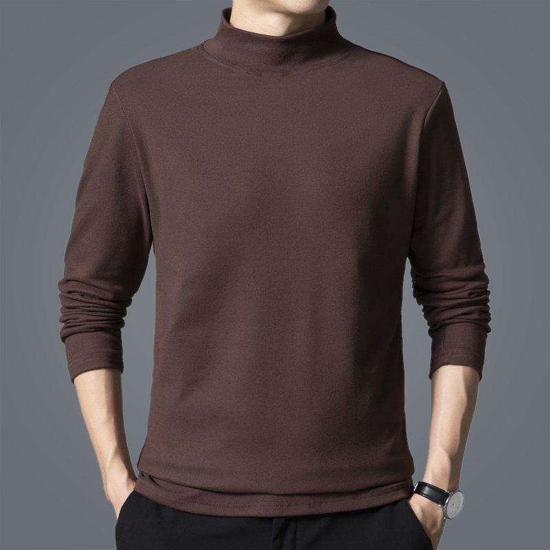 Woodpecker Men's Dual-Fleece Long Sleeve T-Shirt - Half Turtleneck, Brushed, Warm, Versatile Top for Autumn/Winter.