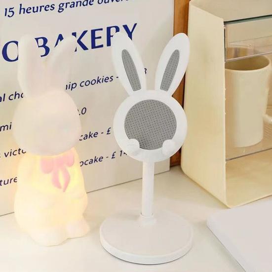 Mobile Phone Holder Adjustable Height Telescopic Stand 22.7-31.7cm Cute Bunny Ear Design Phone Mount for Desk Office Decor