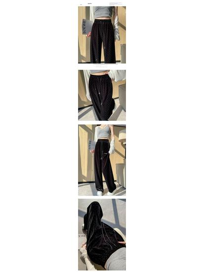 Women's High Waist Gold Velvet Starry Sky Wide-Leg Sweatpants