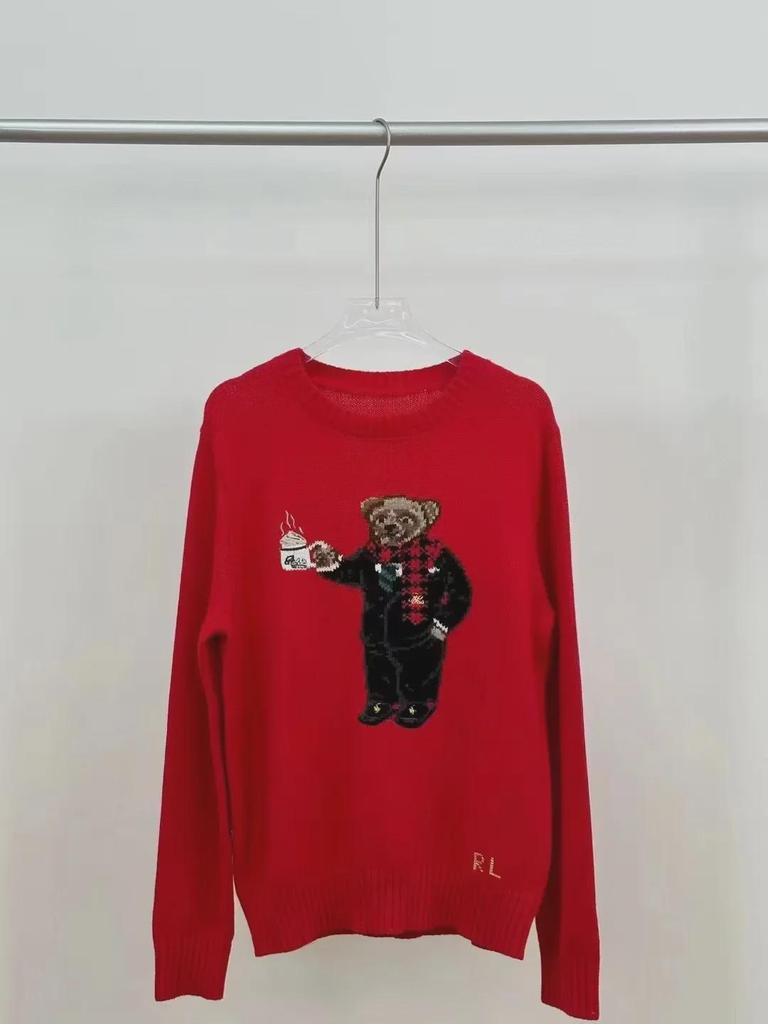 R's Klassiska Retro Röd Björn Tröja för Kvinnor – Festlig och Trendig