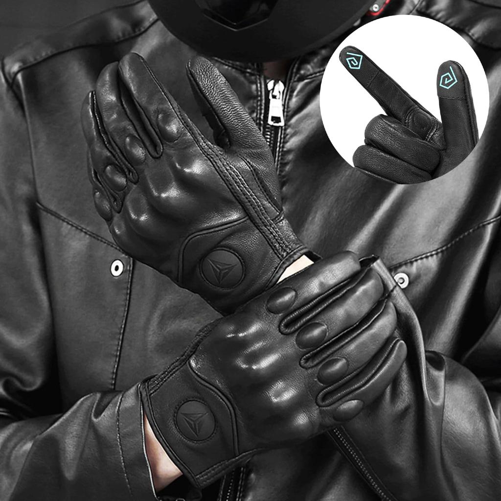 Genuine Leather Motorcycle Hard Touchscreen Size Gloves, Black, Goatskin, Protector, Compatible, L, Spring/Autumn