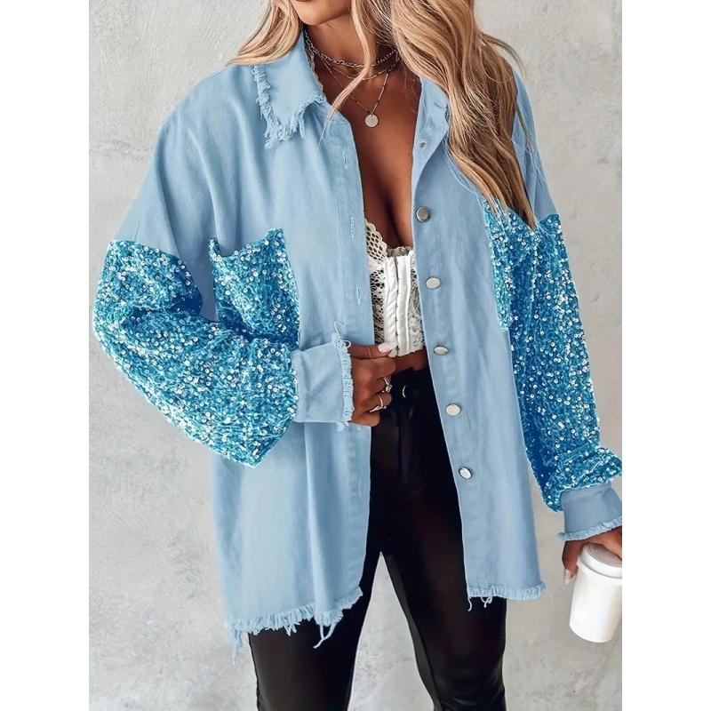 

Женская куртка в стиле пэчворк с бисером XXL синий