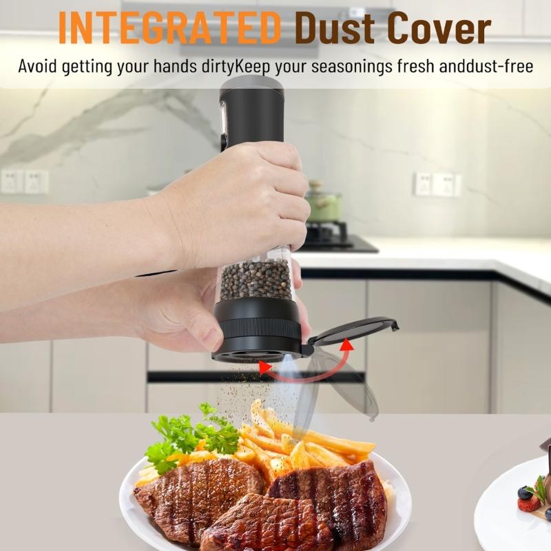 USB C Rechargeable Electric Salt Pepper Grinders With 100ml Large Capacity Clear Window And Dustproof Base For Kitchens