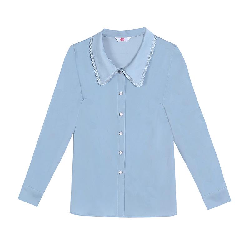 Women's Chiffon Long Sleeve Doll Collar Top for Spring/Autumn