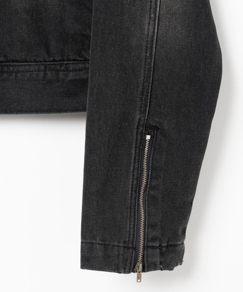 Millo Women Washed Denim Racing Jacket [Stone Black]