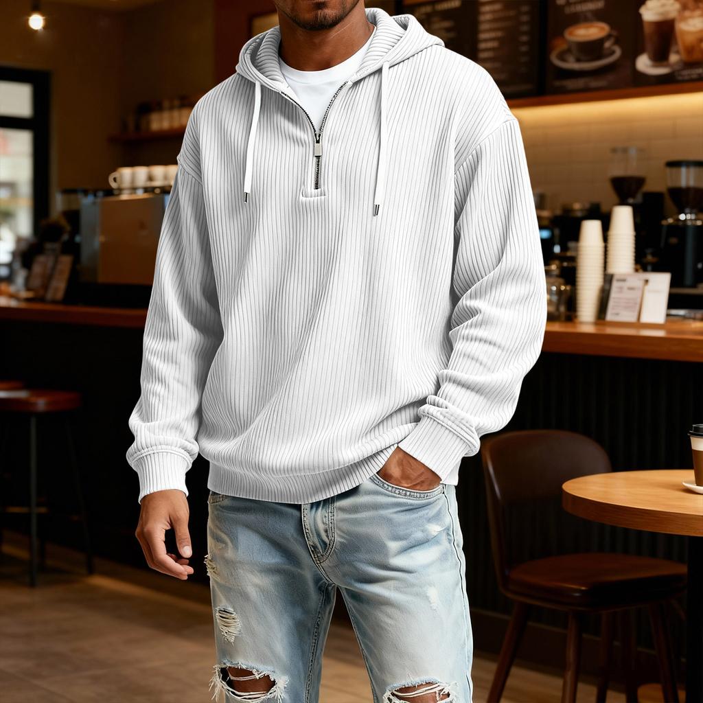 Herren Casual einfarbiges Kapuzensweatshirt mit Reißverschluss und langen Ärmeln, Alltags-Reißverschluss-Casual-Langarm-T-Shirt