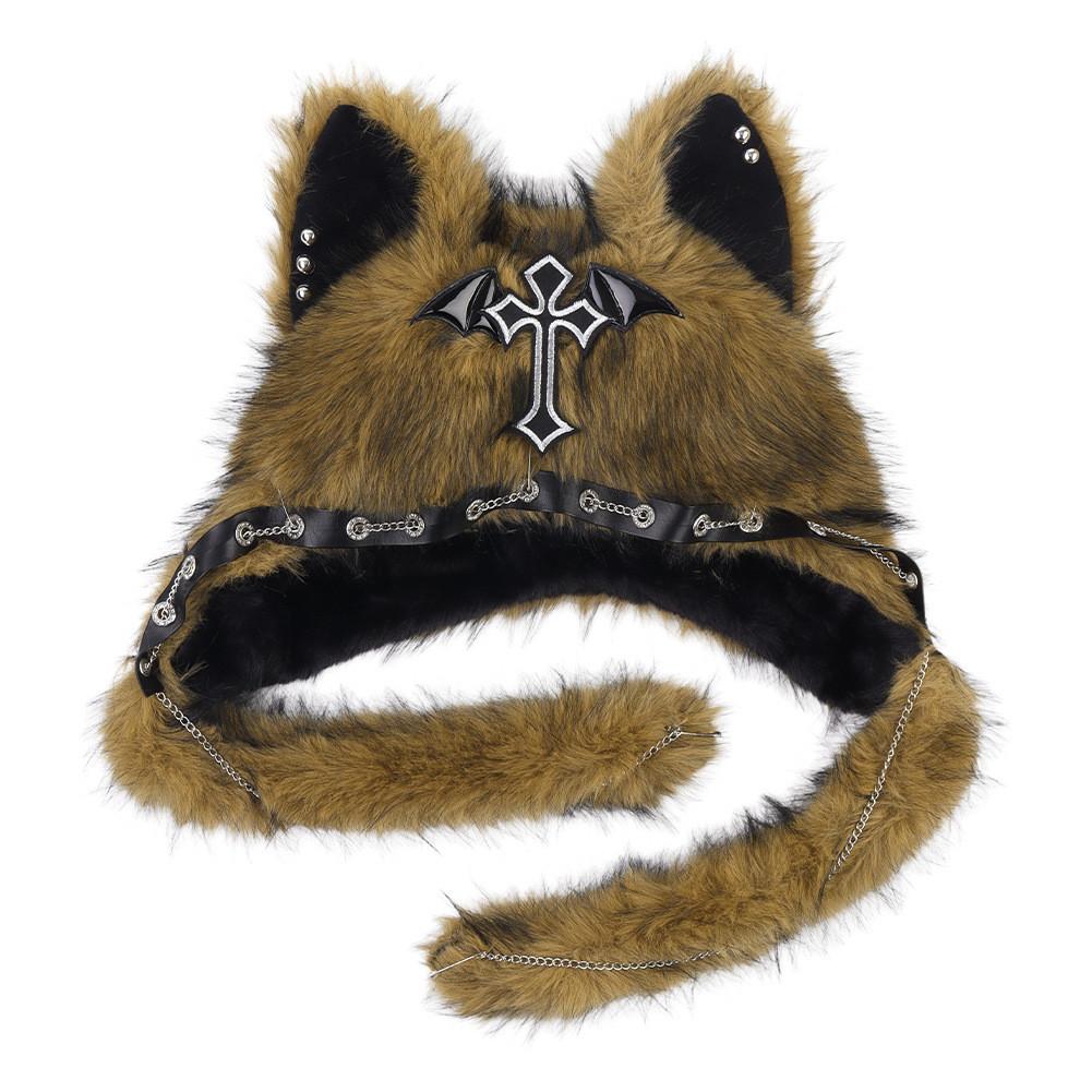 Plush Cat Ears Hat For Winter Warmth With Foldable Design For Punk Style Enthusiasts