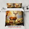 Deer Family Printed Duvet Cover For Kids Adult Warm Watercolor Style Autumnal Sunset 3PCS Full Bedding Sets With 2 Pillowcases