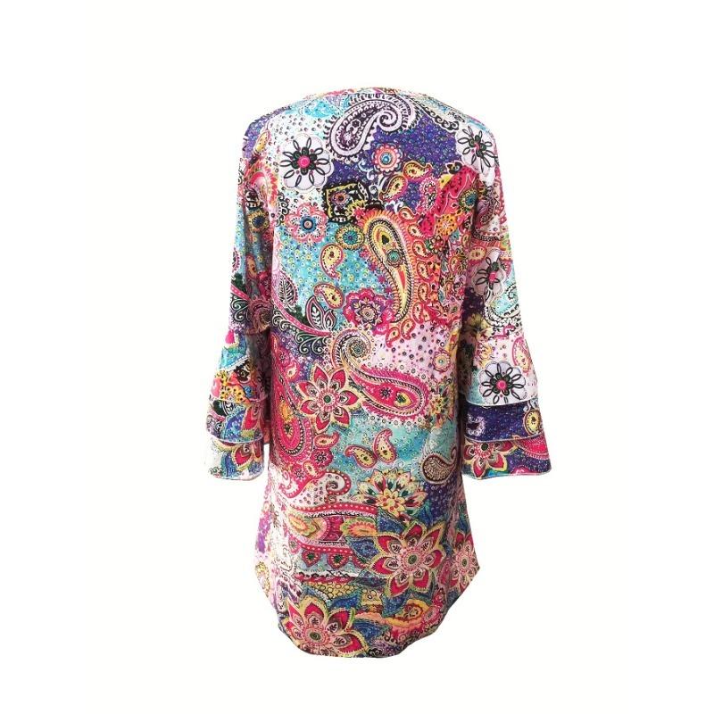 S-5XL Abito a strati con stampa Paisley, abito da vacanza con scollo a V e maniche svasate, abbigliamento da donna