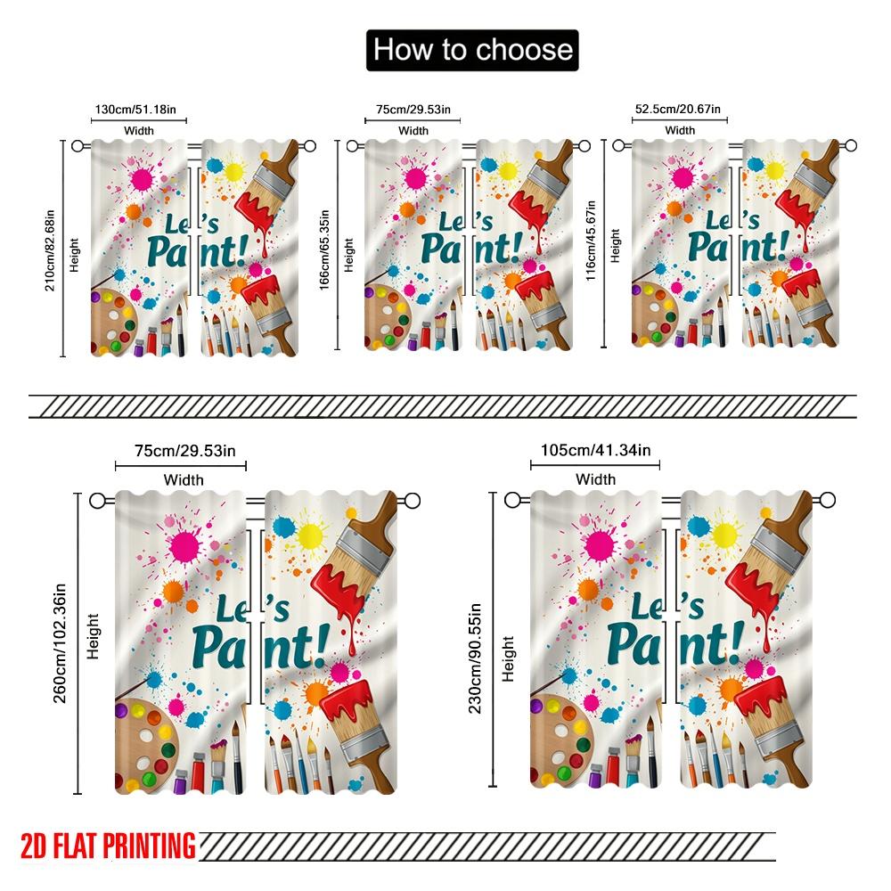 2pcs 2D flat printing Window Drapes Let's Paint Supplies Polyester Without Electricity Family Party Use for Living Room Outdoor