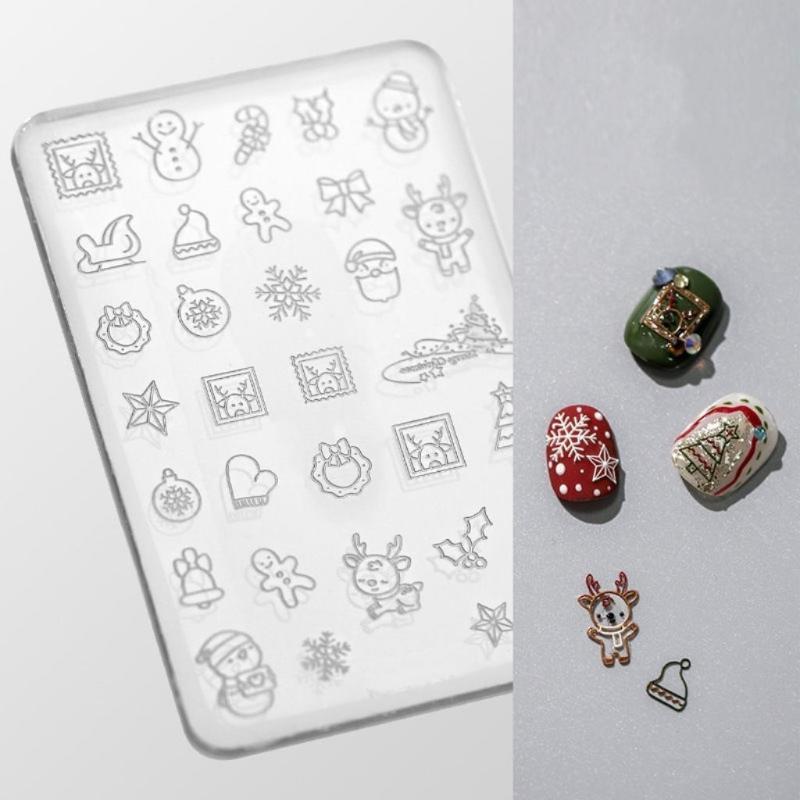 1/3/5Pcs Christmas Snowman Christmas Tree Silicone Nail Mold Palace Nail Decorations Diy Design Silicone Manicure Mold Nail Art