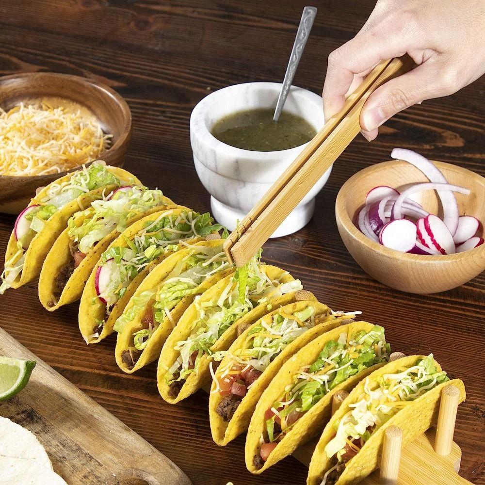 Eco Friendly Taco Plates Rack Handle Taco Tray Organizer Multi-Use Wood Taco Holder  Kitchen