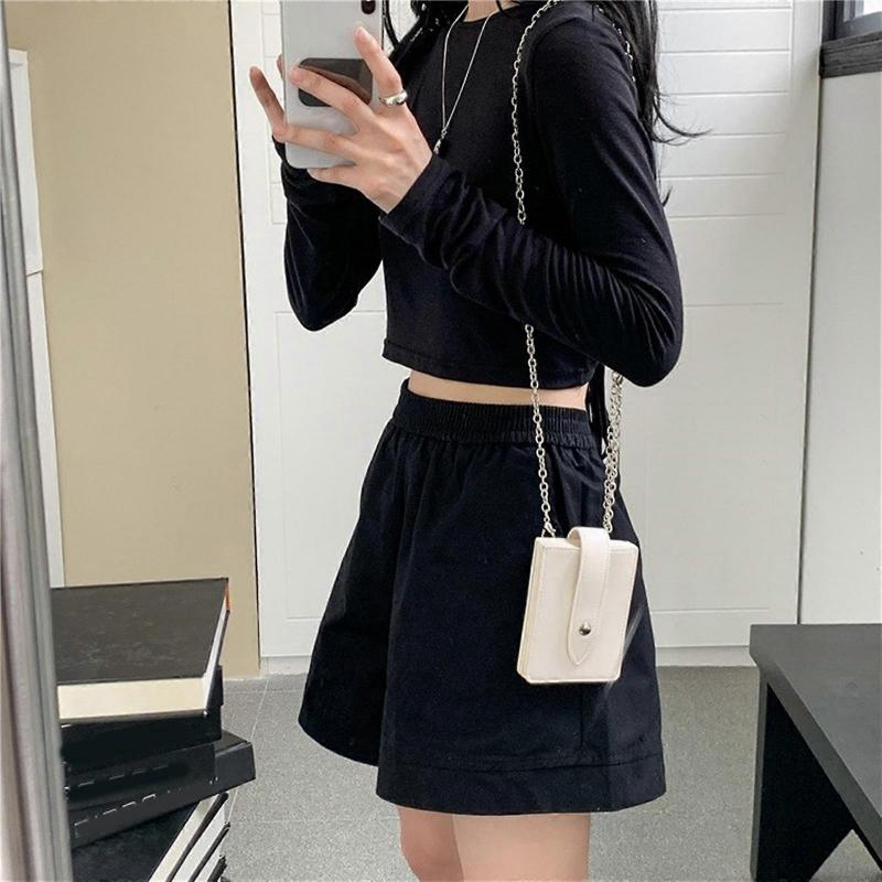 Women Vertical Shoulder Bag Korean Style Crossbody Bag Chain Bag Leather Messenger Bag Change Purse for Daily Travel White