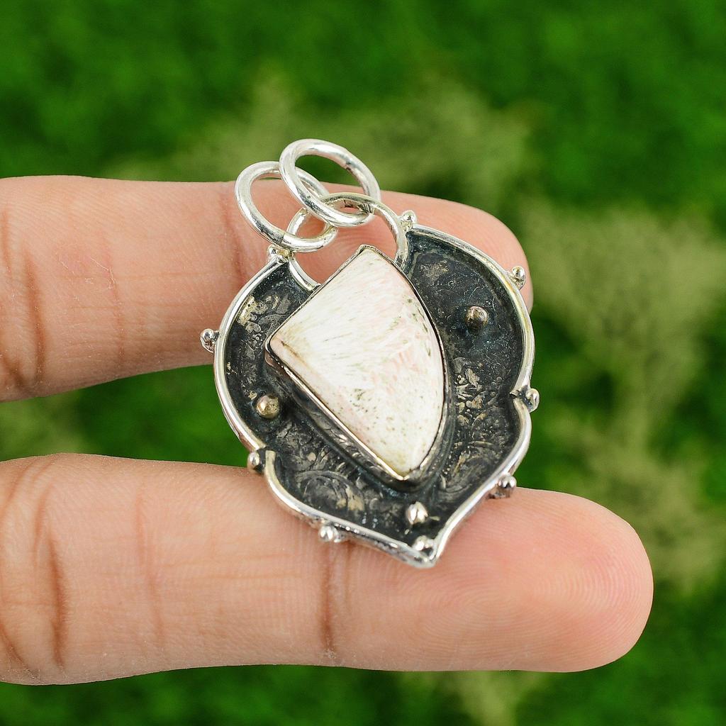 Daughters Day Deal 925 Sterling Silver Scolecite Stone Wife Wedding Boho Pendant