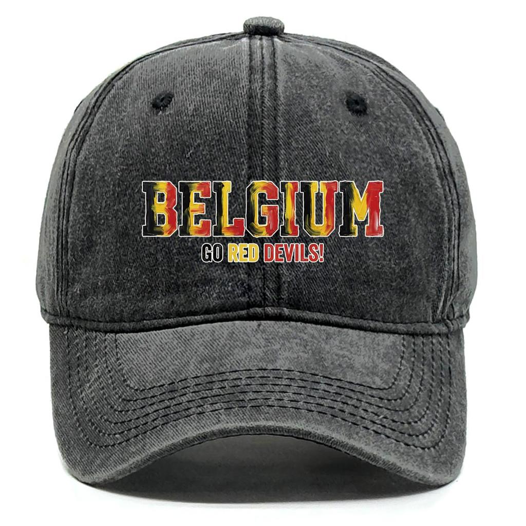 "BELGIUM" "GO RED DEVILS" Flag Printed Baseball Cap , Adjustable Snapback Baseball Cap Trendy Casual Hip Hop Raw Brim Woman's Cap