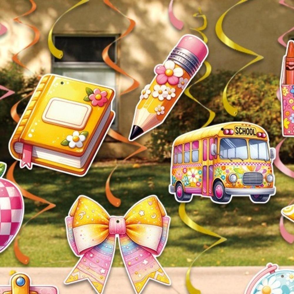 Cartoon Back To School Spiral Banner Paper Welcome Hanging Flag Classroom Kindergarten