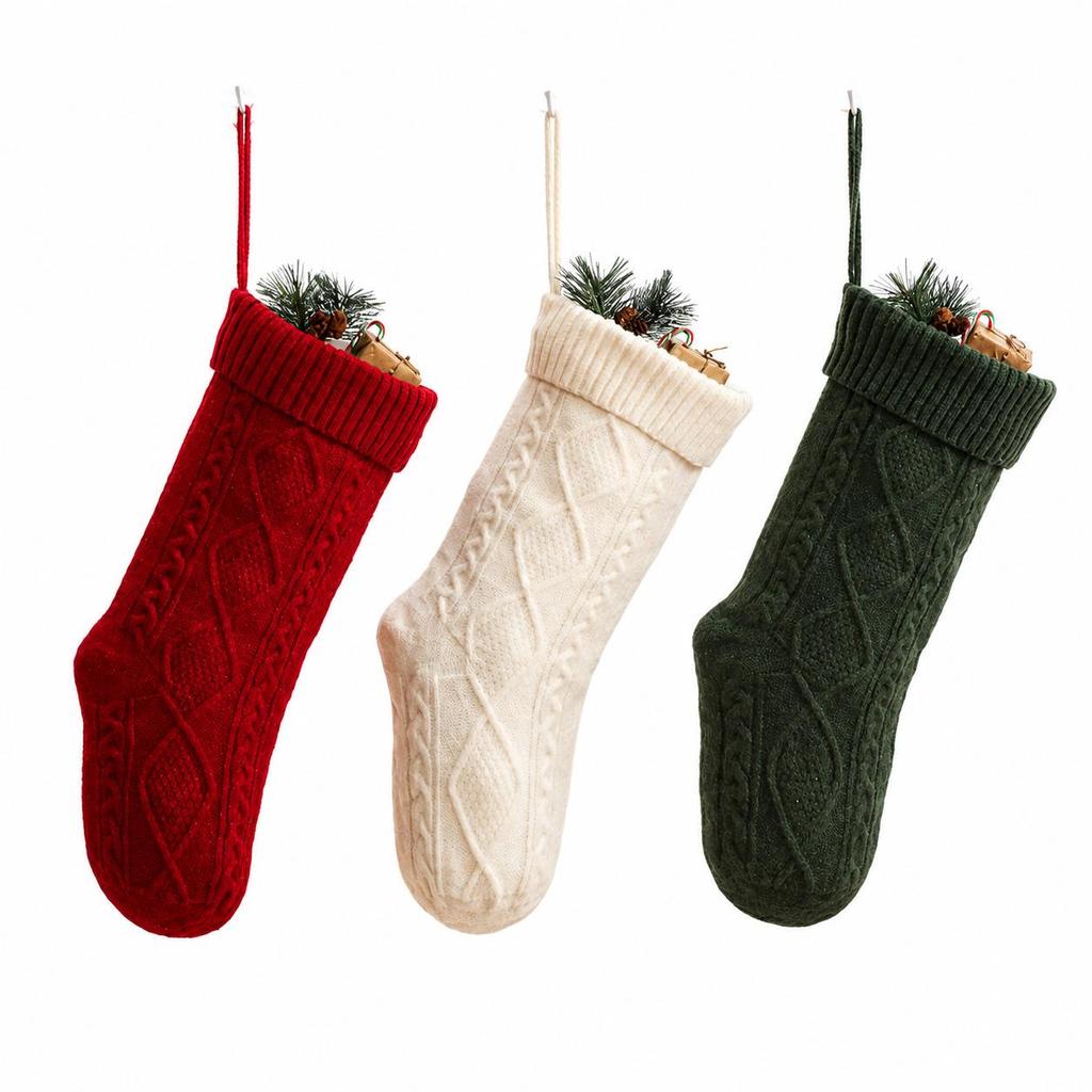 18-Inch Knitted Diamond Pattern Large Christmas Stocking for Gifts - European and American Style