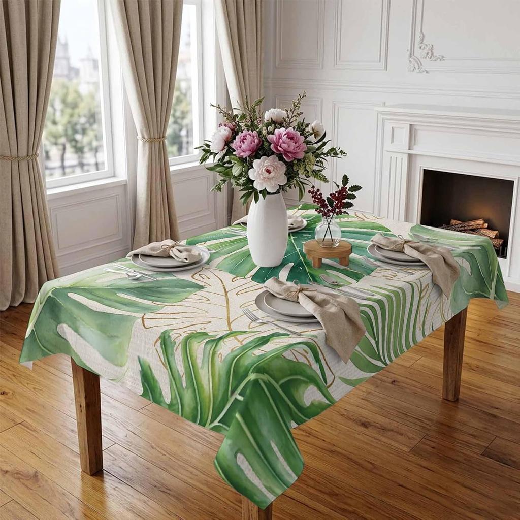 Summer Tropical Monstera Leaves Rectangle Tablecloth for Table Decor Reusable Kitchen Dining Tablecloth Wedding Party Decor