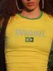 Maglietta Stampa Lettere Hiphop Brasile Harajuku Gotico Y2k High Street Grunge Crop Top Canottiera Casual Sexy da Donna Giallo Slim