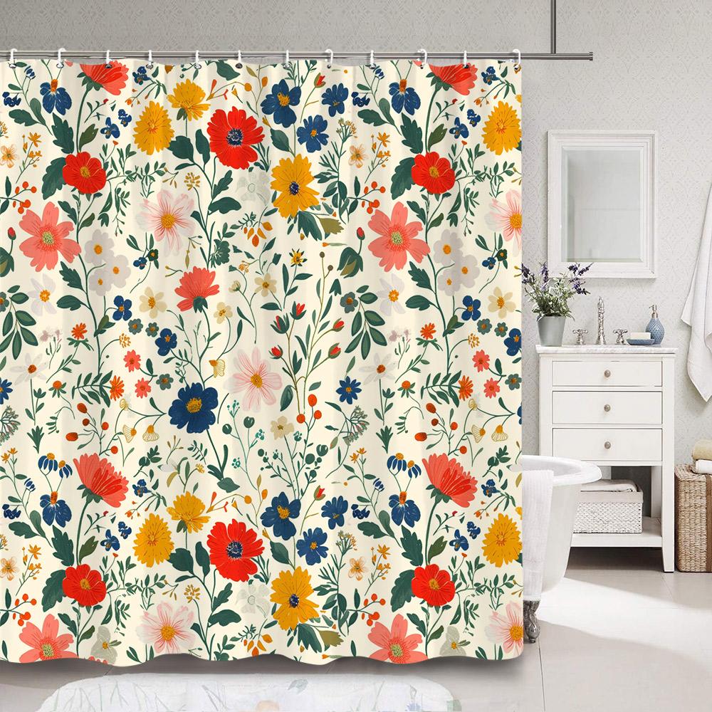 Modern Simple Colourful Leaf Shower Curtain Botanical Pattern Polyester Fabric Shower Curtains Bathroom Decoration With Hooks