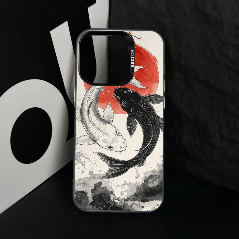 Art Fish Koi Carp Silver Plated Inside Phone Case For iPhone 17 16 15 14 11 12 13 Pro Max Plus X XR XS Max Colored