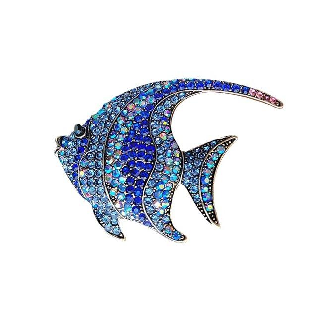 Sparkling Rhinestone Fish Brooches Women Metal Flat Fish Office Casual Brooch Pins Gifts
