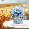 Ice Blue Crystal for Lotus and Hummingbird, Bohemian Style Acrylic Ornament with Base, Perfect for Holiday Desktop Display, Home and Office Decoration