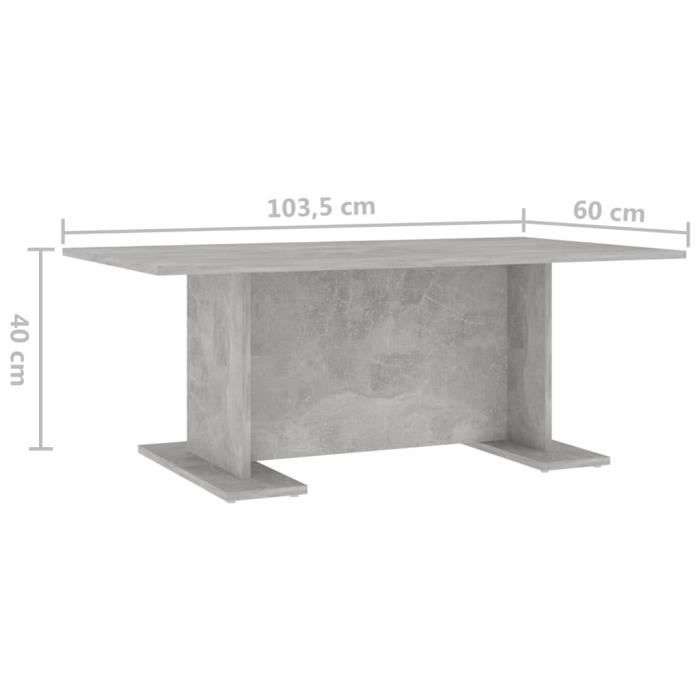 VidaXL Table basse Gris béton 103,5x60x40 cm Aggloméré