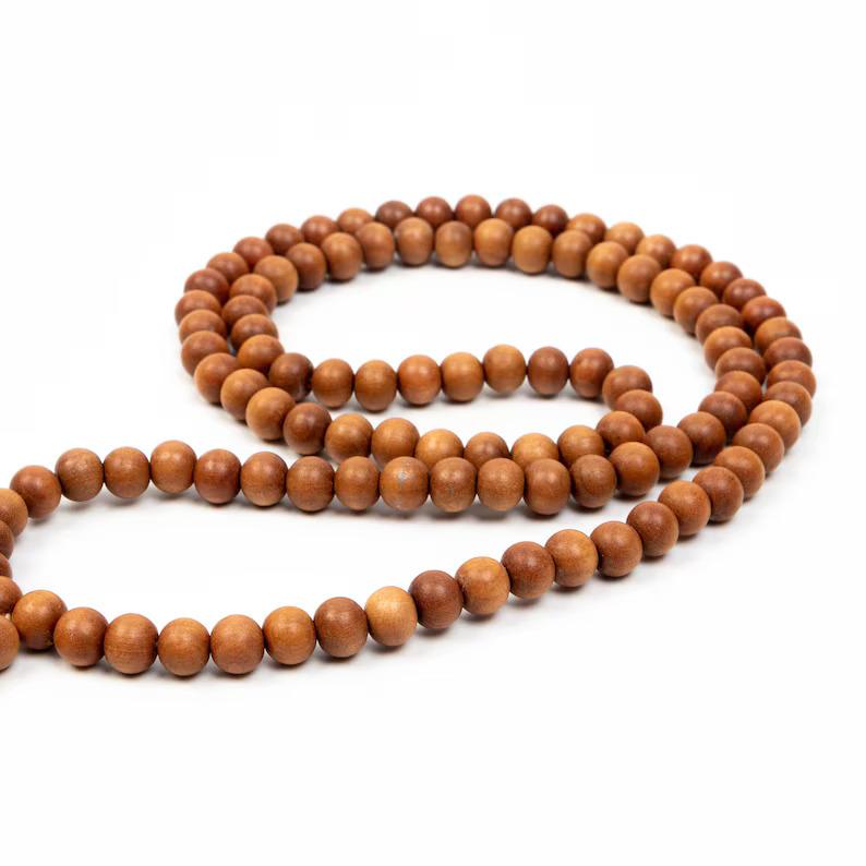 108 Bead Sandalwood Mala Necklace | Natural Sandalwood Prayer Beads for Meditation, Yoga, Japa & Spiritual Healing | Buddhist Mala for Men & Women