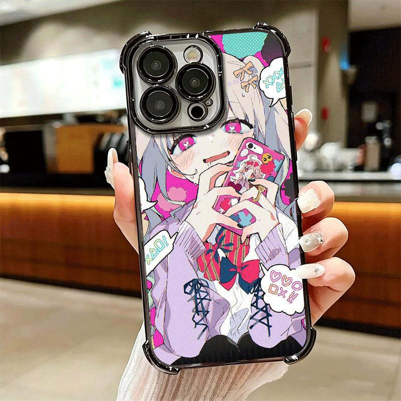 Anime Kwaii Girl Ins Style Plating Phone Case For Iphone 16 17 Pro Max Air 16E 14 15 Plus 12 13 Mini Anti-Fall Airabag Cover