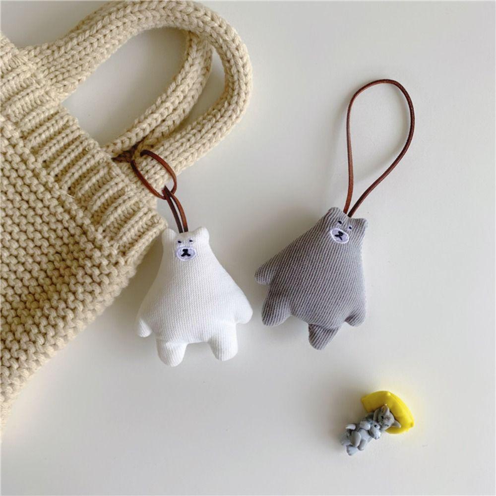 Soft Plush White Bear Doll Keychain INS Bear Name Plate Hanger Cartoon Doll Keyring  Couple Pendant