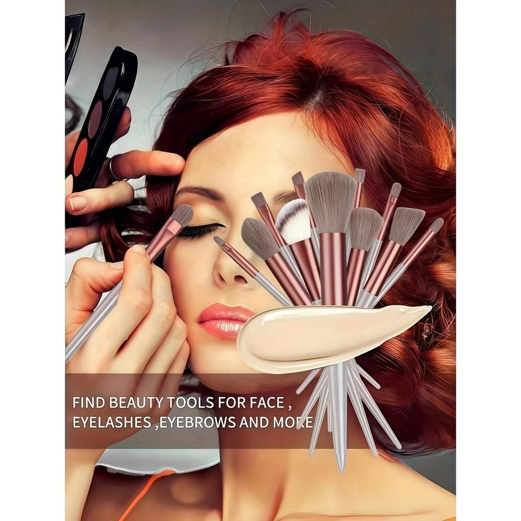 15Pcs Makeup Brushes + 2 Brown Makeup Sponges | Soft Eyeshadow Foundation BB Cream Concealer Brushes Women