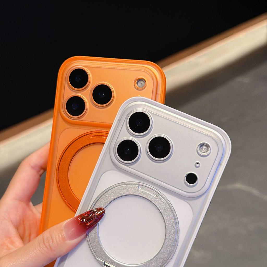 Compatible Leather Texture Phone Case with 360° Magnetic Bracket and AI Button for iPhone 17 Pro Max.
