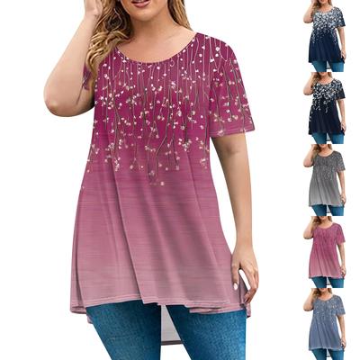 Women's Fashion Large Size Round Neck Short Sleeve Casual Print Loose Pullover Top