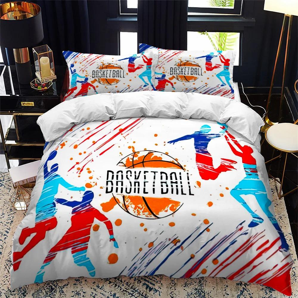 Kids Basketball Duvet Cover Set 3D King Queen Size Cool Sport Theme For Kids Children Teens Ball Gaming Polyester Bedding Set