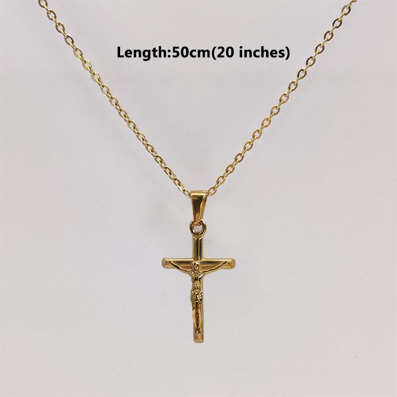 Jesus Cross Gold Plated Stainless Steel Pendant Necklace For Men Unisex Religious Waterproof Jewelry Accessories