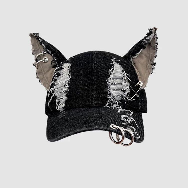 Junk Style Y2K Doberman Dog Ears Washed Cowboy Baseball Cap Dark Tie Punk Personality Street Cap Tide