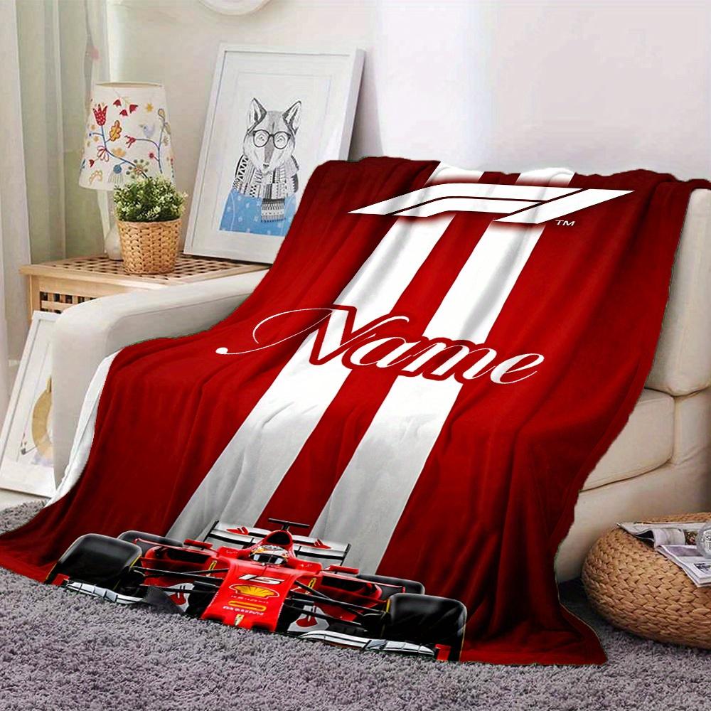 F1 Formula One Race Car Red Background Customized Your Name Blanket Lightweight And Comfortable Warm Blanket Suitable For Bed Home Chair Office Sofa