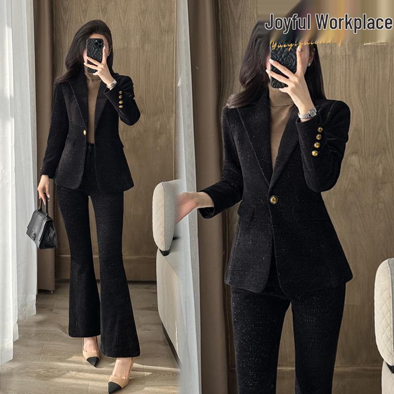 

Women s Elegant Black Suit Set - 2025 Spring/Autumn Professional Blazer S