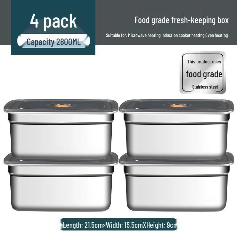 Stainless Steel Food Storage Box with Lid - Square Tray Lunch Container for Office Workers