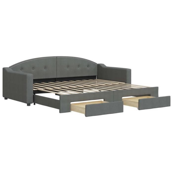 VidaXL Lit de jour avec gigogne et tiroirs gris foncé 90x200 cm tissu 3197567